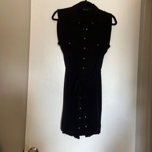 Cotton on black casual mini dress. Pearl snap buttons and tie belt